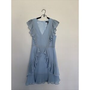 Bcbgmaxazria Size 4 Blue Ruffle Lace Dress Knee Length